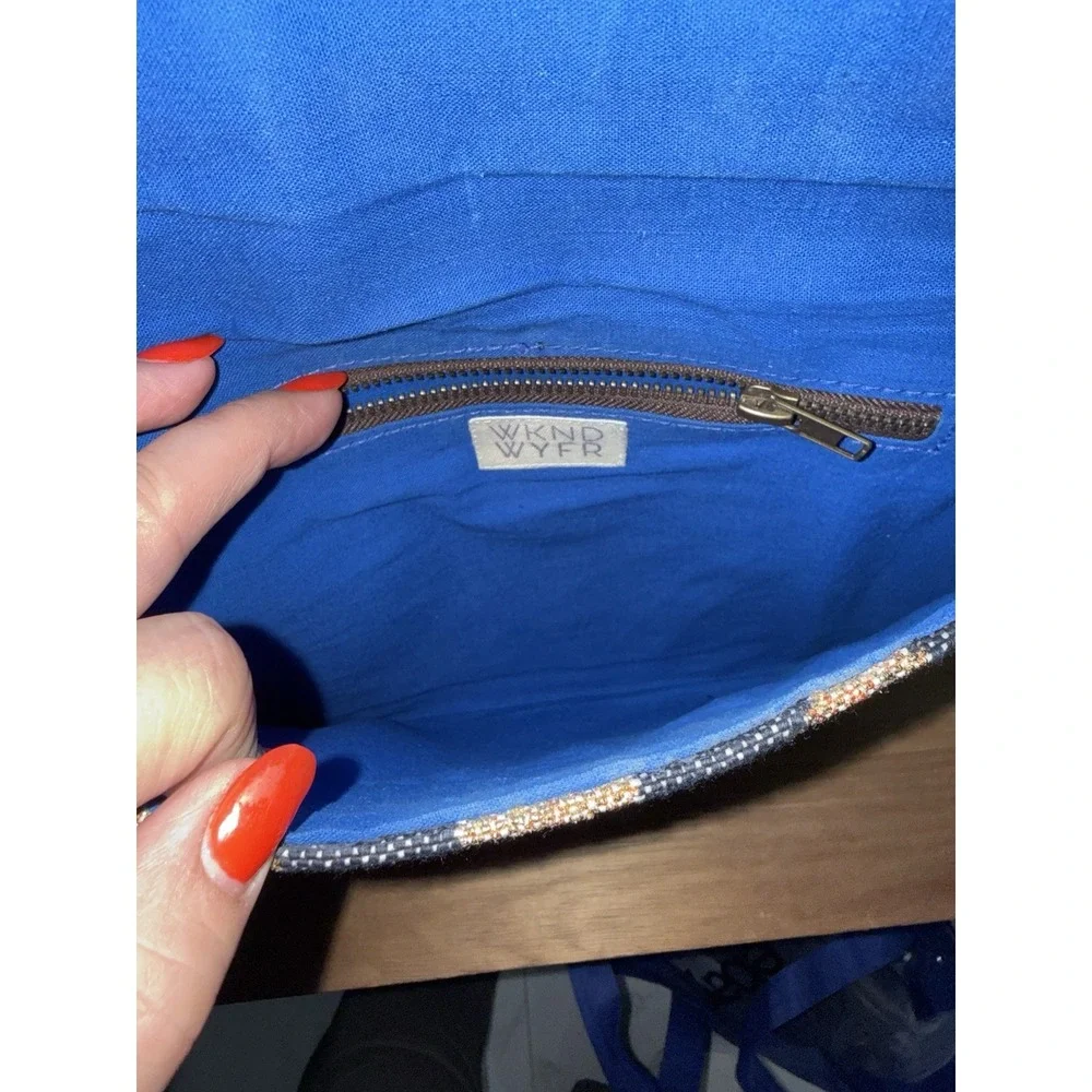 WKND WYFR BFF Envelope Clutch Gold Black Handwoven Trim Metallic Bag